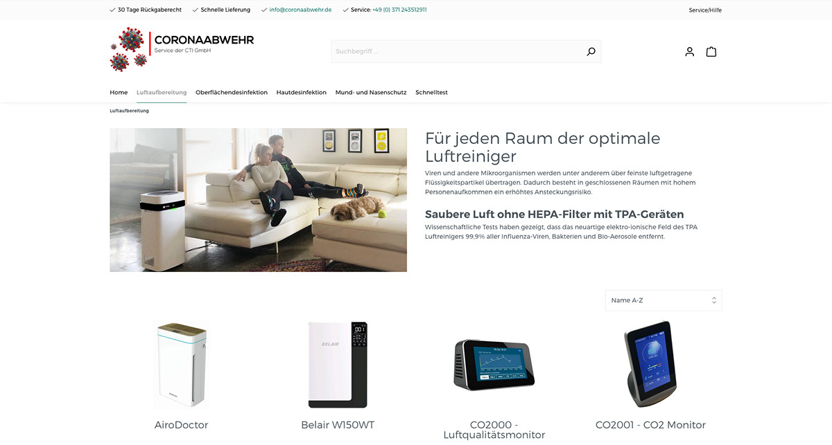 Screenshot coronaabwehr.de