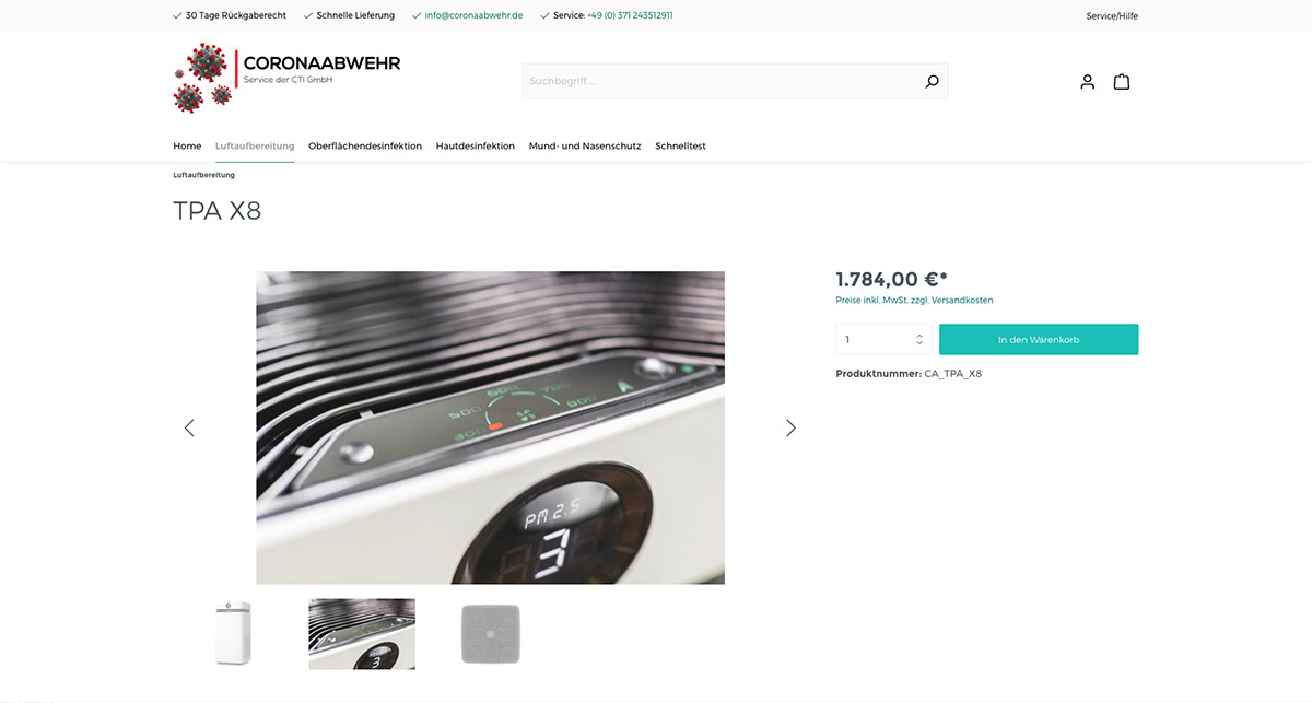 Screenshot coronaabwehr.de